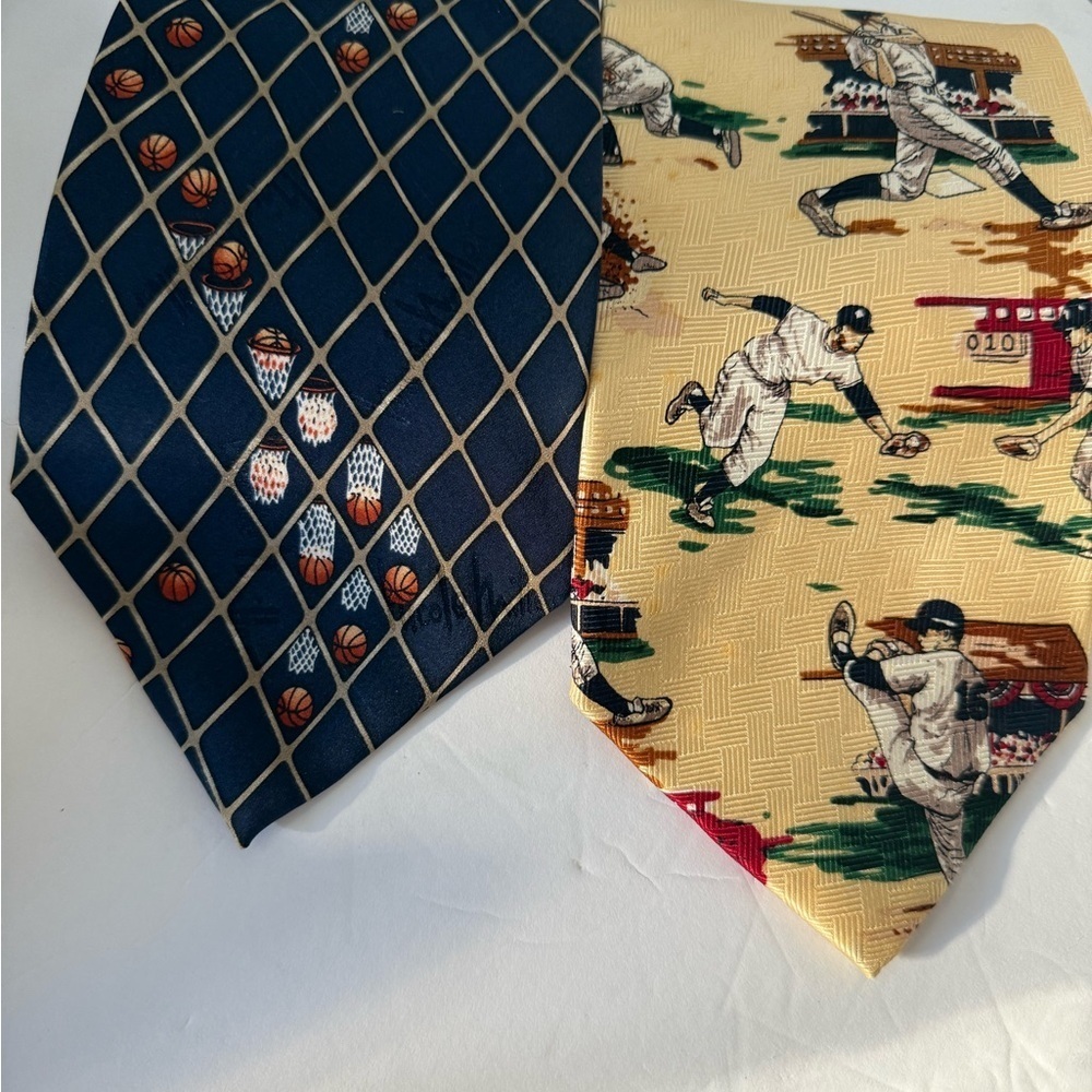 Vintage Baseball and basketball Themed silk Tie Set of two - Picture 2 of 3